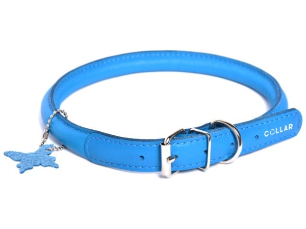 Collare Waudog in pelle con cuciture rotonde, 20-25 cm, blu