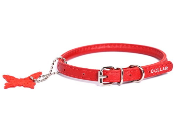 Collare in cuoio Waudog con cucitura rotonda, 20-25 cm, rosso