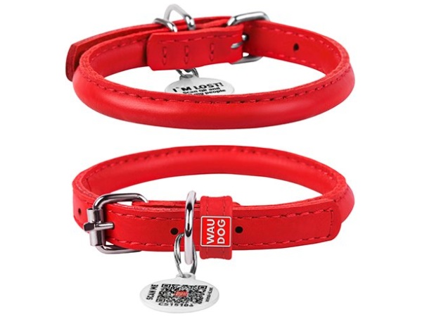 Waudog rundsyet læder halsbånd, rød