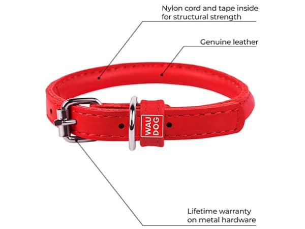 Waudog rundsyet læder halsbånd, rød