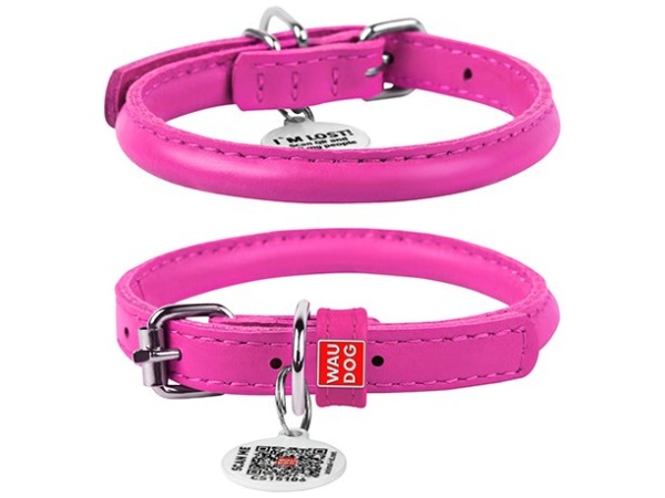 Waudog rundsyet læder halsbånd, pink