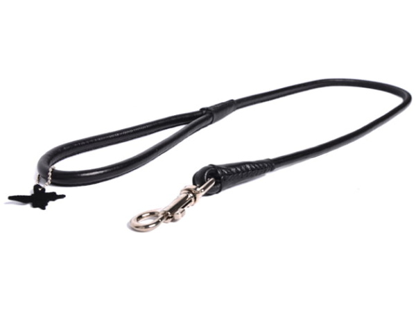 Waudog Guinzaglio morbido in pelle con cuciture tonde, 122 cm/6 mm, nero