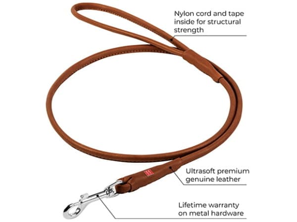 Waudog Soft rundsyet læder førerline, brun