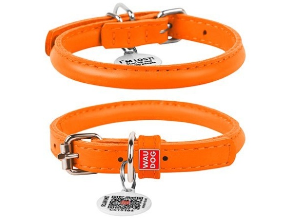 Waudog rundsyet læder halsbånd, orange