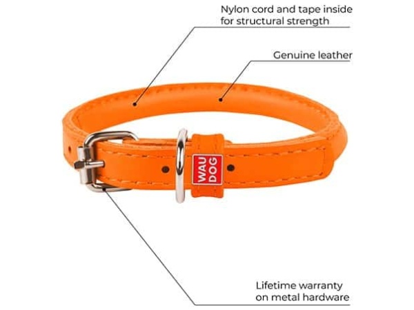 Waudog rundsyet læder halsbånd, orange