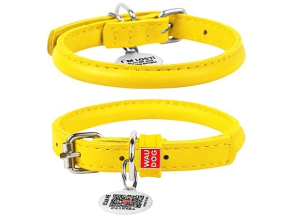 Waudog rundsyet læder halsbånd, gul
