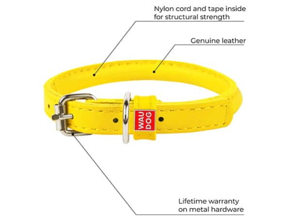 Waudog rundsyet læder halsbånd, gul