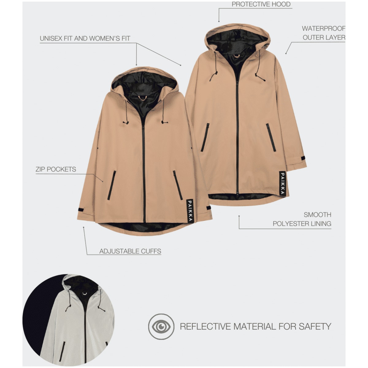 Paikka Human Rain Jacket, Taupe, Women - Image 6