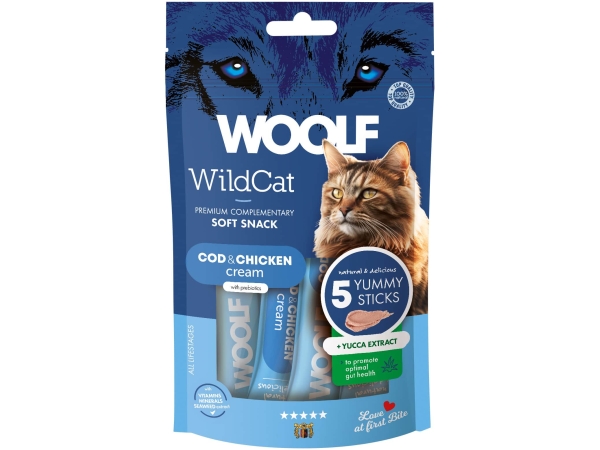 Woolf Wildcat Cream 5 stk, Cod & Chicken + Yucca-ekstrakt