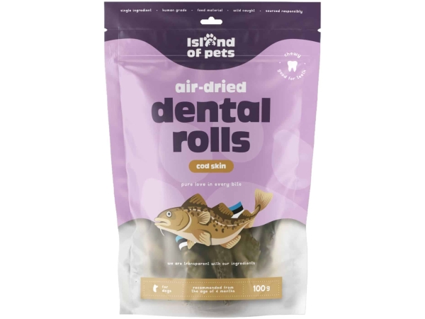 Island of Pets, Air-dried Cod Skin Dental Rolls, 100g